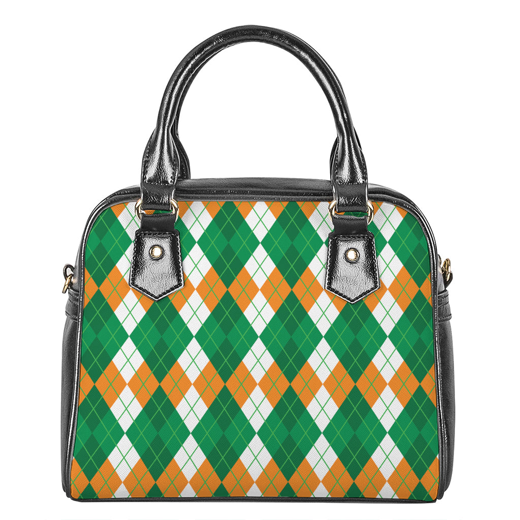 Green Orange And White Argyle Print Shoulder Handbag
