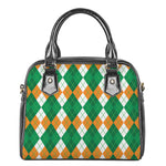 Green Orange And White Argyle Print Shoulder Handbag