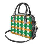Green Orange And White Argyle Print Shoulder Handbag