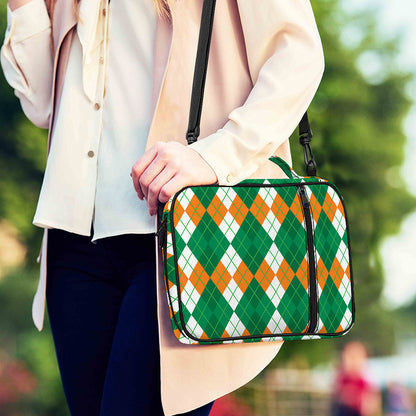 Green Orange And White Argyle Print Shoulder Strap Bible Bag