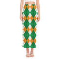 Green Orange And White Argyle Print Side Slit Maxi Skirt