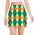 Green Orange And White Argyle Print Side Slit Mini Skirt