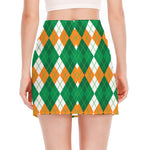 Green Orange And White Argyle Print Side Slit Mini Skirt
