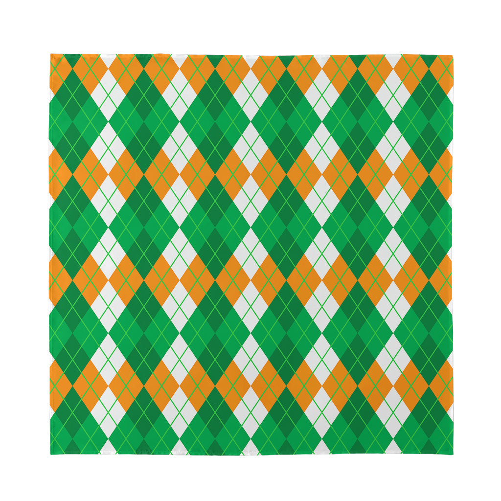 Green Orange And White Argyle Print Silk Bandana