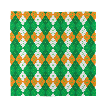 Green Orange And White Argyle Print Silk Bandana