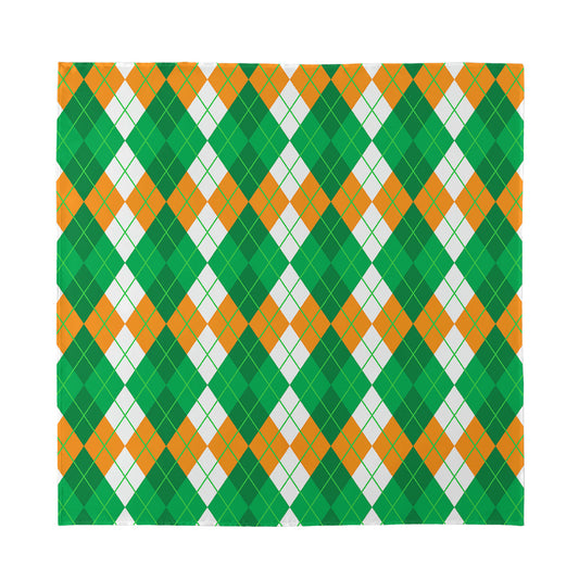 Green Orange And White Argyle Print Silk Bandana