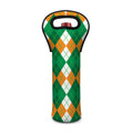 Green Orange And White Argyle Print Single Neoprene Wine Tote