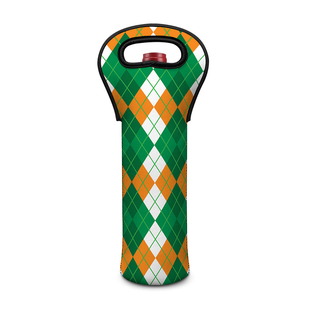 Green Orange And White Argyle Print Single Neoprene Wine Tote