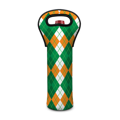 Green Orange And White Argyle Print Single Neoprene Wine Tote