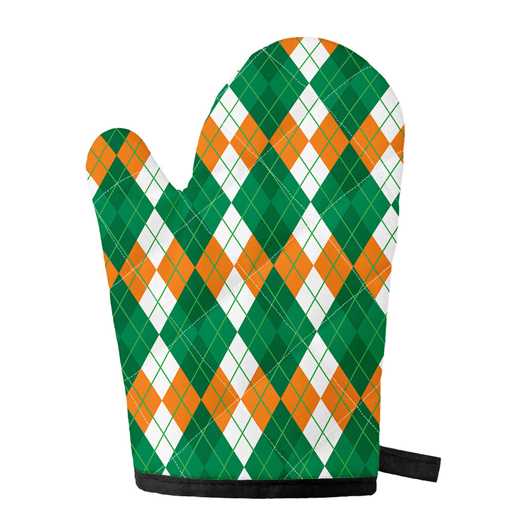 Green Orange And White Argyle Print Single Oven Mitt