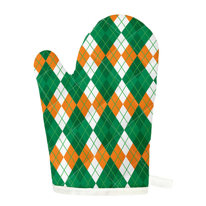 Green Orange And White Argyle Print Single Oven Mitt
