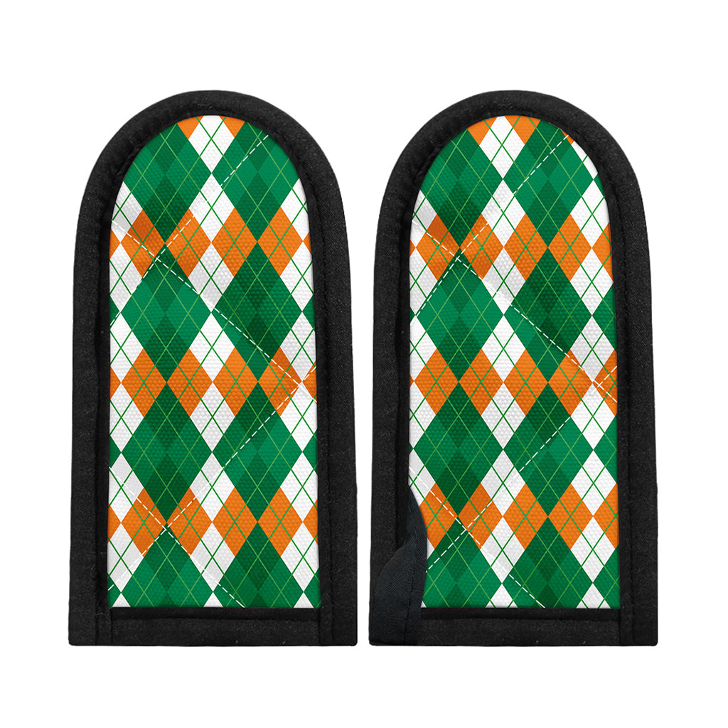 Green Orange And White Argyle Print Skillet Handle Cover