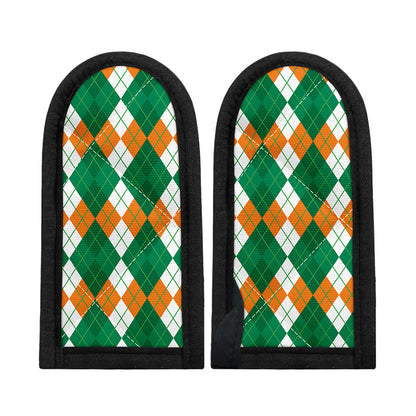 Green Orange And White Argyle Print Skillet Handle Cover
