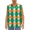 Green Orange And White Argyle Print Sleeveless Baseball Jersey