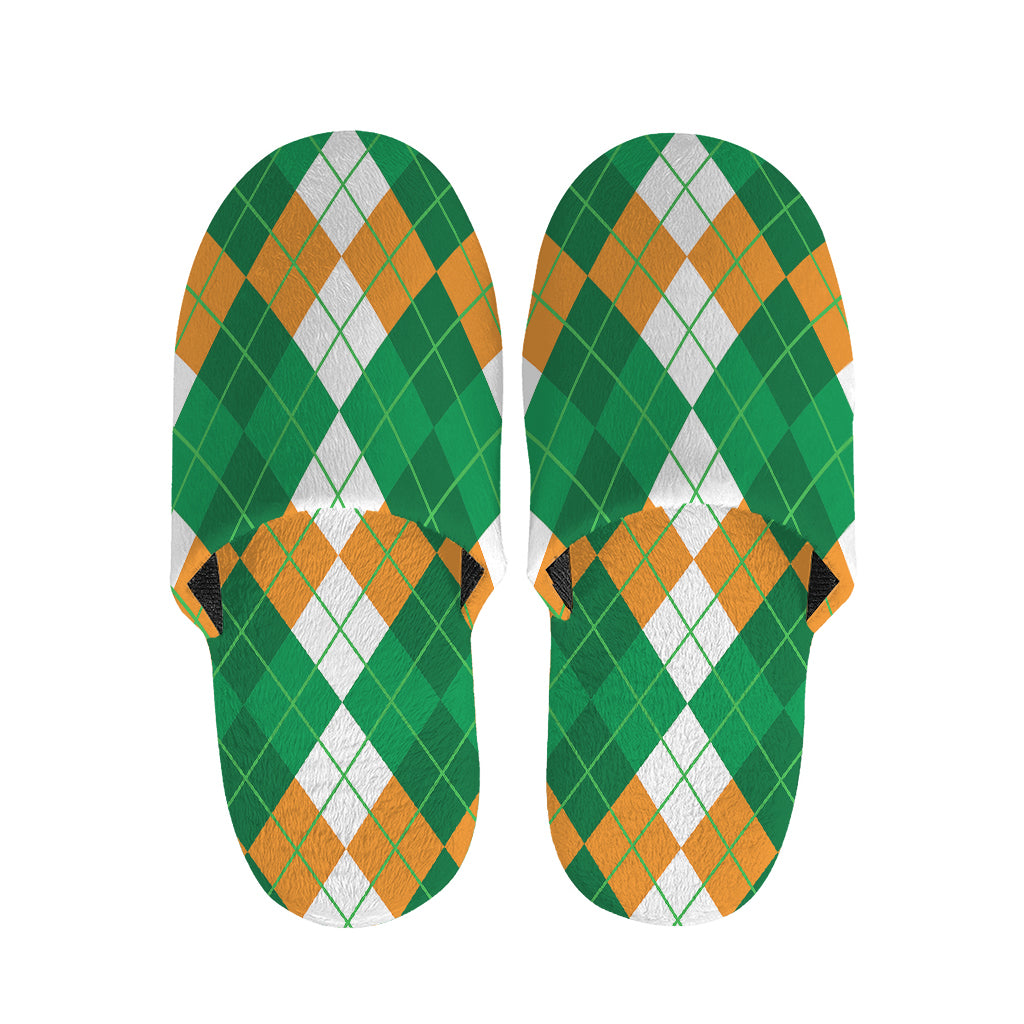 Green Orange And White Argyle Print Slippers
