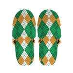 Green Orange And White Argyle Print Slippers