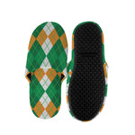 Green Orange And White Argyle Print Slippers