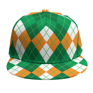 Green Orange And White Argyle Print Snapback Cap