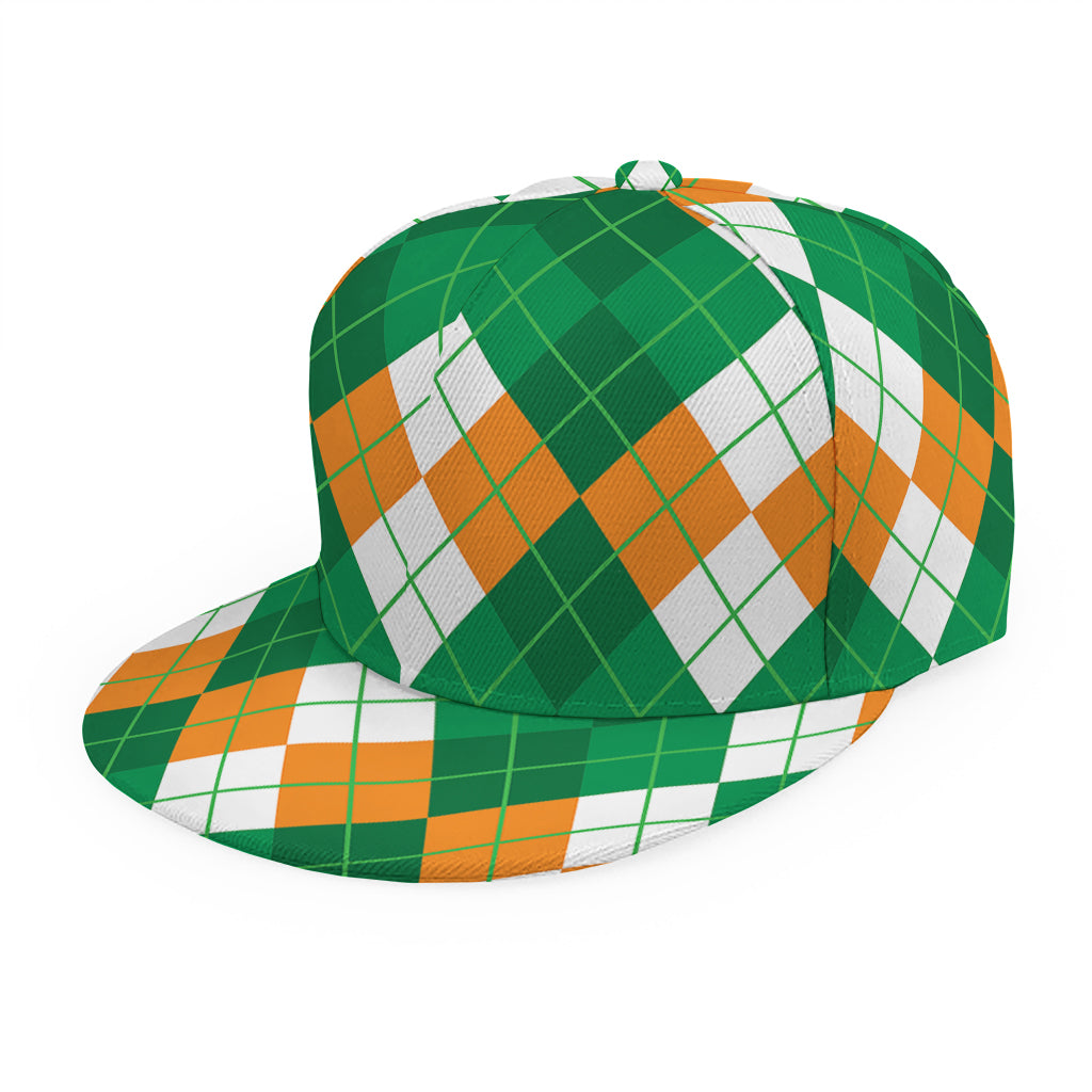 Green Orange And White Argyle Print Snapback Cap