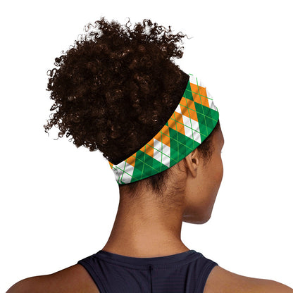 Green Orange And White Argyle Print Sports Headband