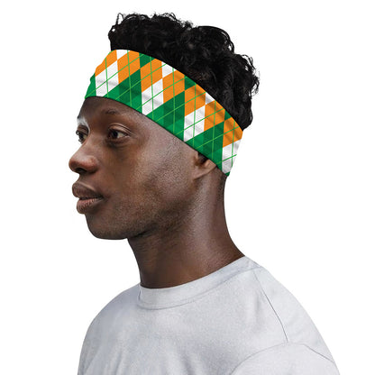 Green Orange And White Argyle Print Sports Headband