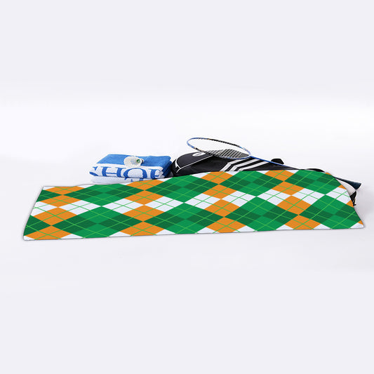 Green Orange And White Argyle Print Sports Towel
