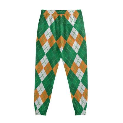 Green Orange And White Argyle Print Sweatpants