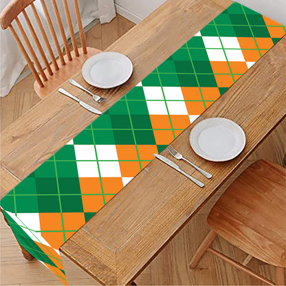 Green Orange And White Argyle Print Table Runner
