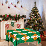 Green Orange And White Argyle Print Tablecloth