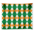 Green Orange And White Argyle Print Tapestry
