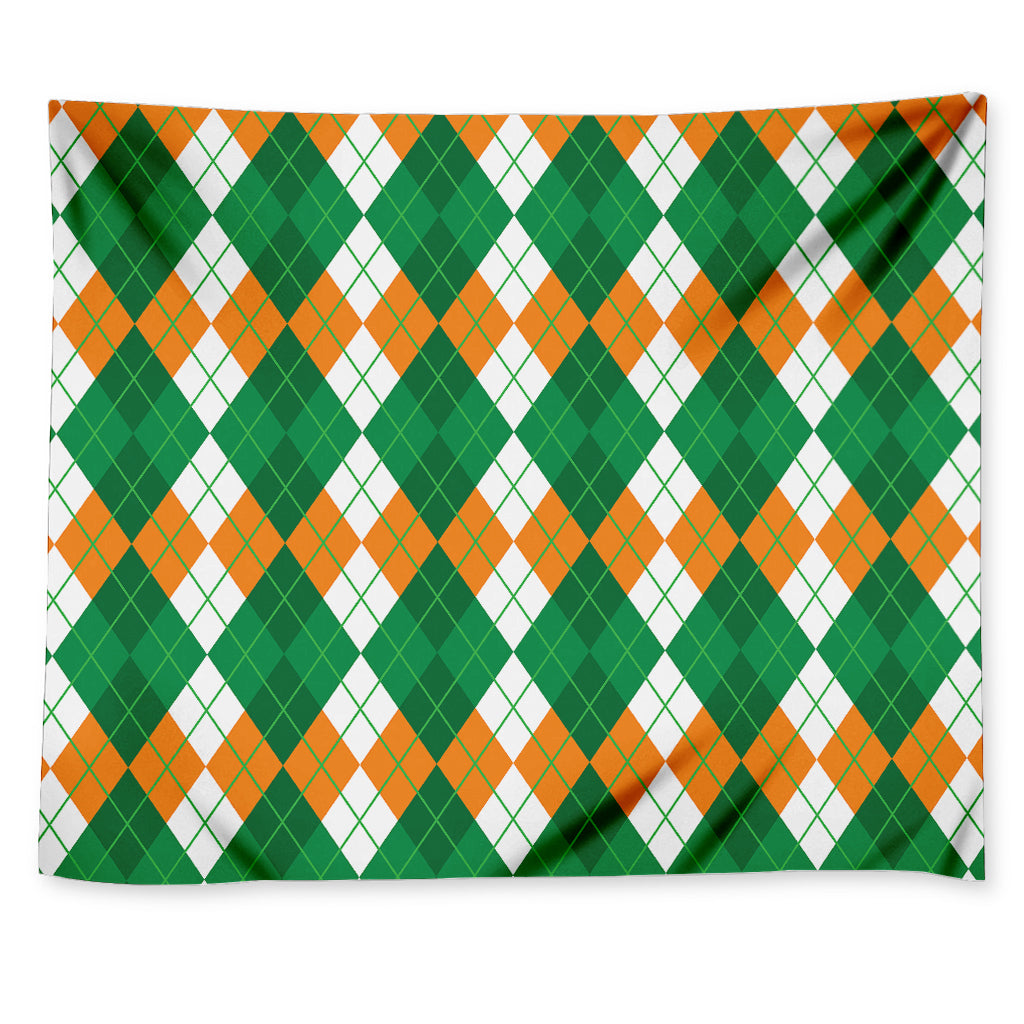 Green Orange And White Argyle Print Tapestry