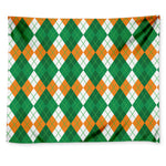 Green Orange And White Argyle Print Tapestry