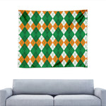 Green Orange And White Argyle Print Tapestry
