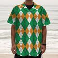 Green Orange And White Argyle Print Textured Short Sleeve Shirt
