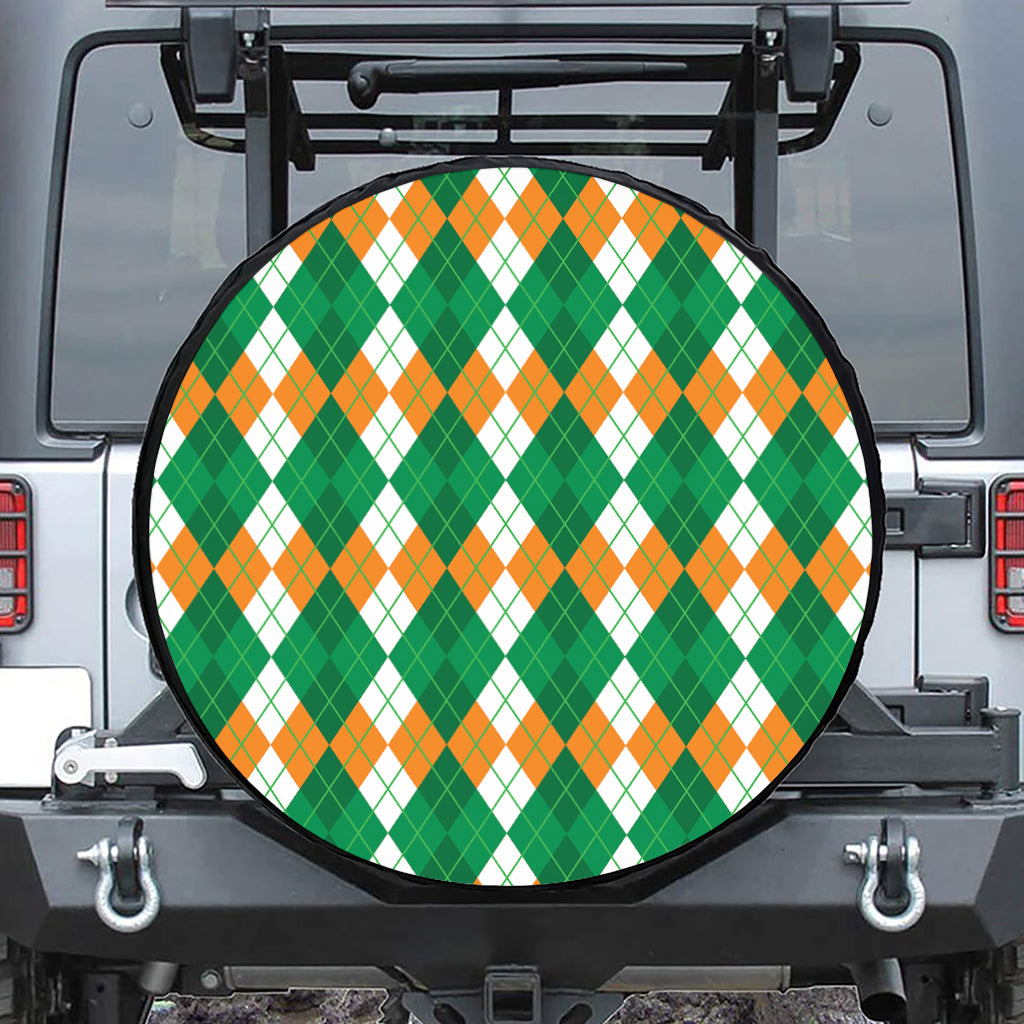 Green Orange And White Argyle Print Tire Cover