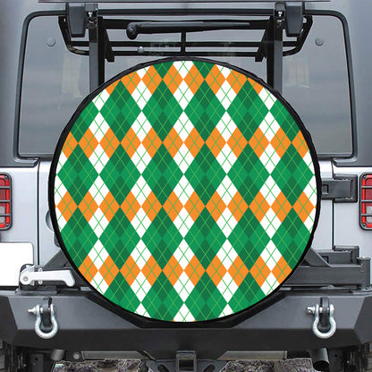 Green Orange And White Argyle Print Tire Cover