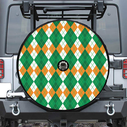 Green Orange And White Argyle Print Tire Cover With Camera Hole