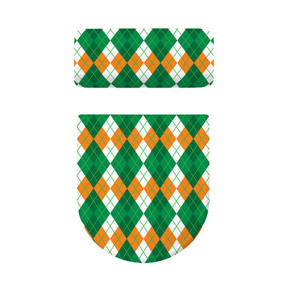 Green Orange And White Argyle Print Toilet Lid And Tank Cover Set