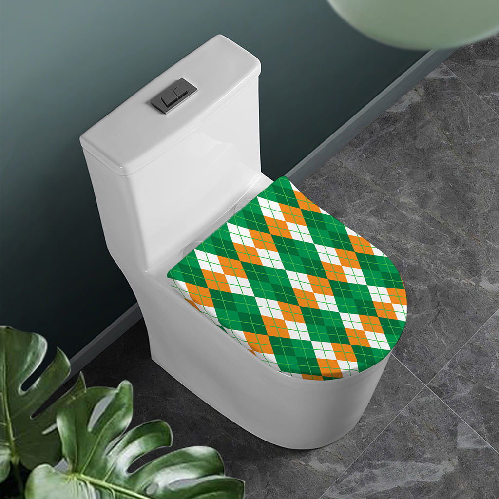 Green Orange And White Argyle Print Toilet Lid Cover