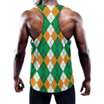 Green Orange And White Argyle Print Training Tank Top