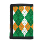 Green Orange And White Argyle Print Trifold Wallet