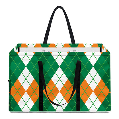 Green Orange And White Argyle Print Utility Tote Bag