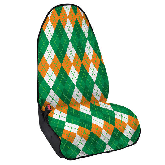 Green Orange And White Argyle Print Waterproof Car Seat Cover