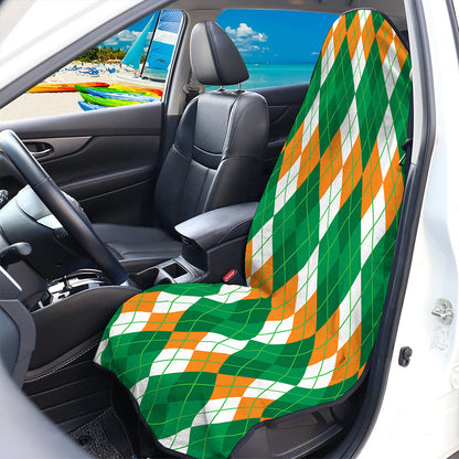 Green Orange And White Argyle Print Waterproof Car Seat Cover