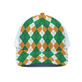 Green Orange And White Argyle Print White Mesh Trucker Hat