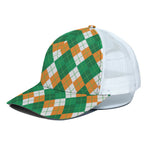 Green Orange And White Argyle Print White Mesh Trucker Cap