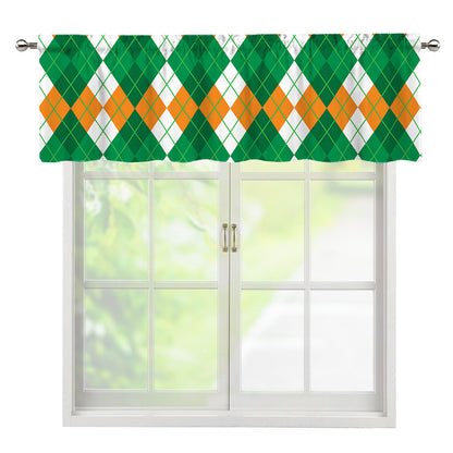 Green Orange And White Argyle Print Window Valance