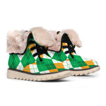 Green Orange And White Argyle Print Winter Boots