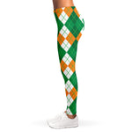 Green Orange And White Argyle Print Women's Leggings