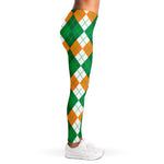 Green Orange And White Argyle Print Women's Leggings